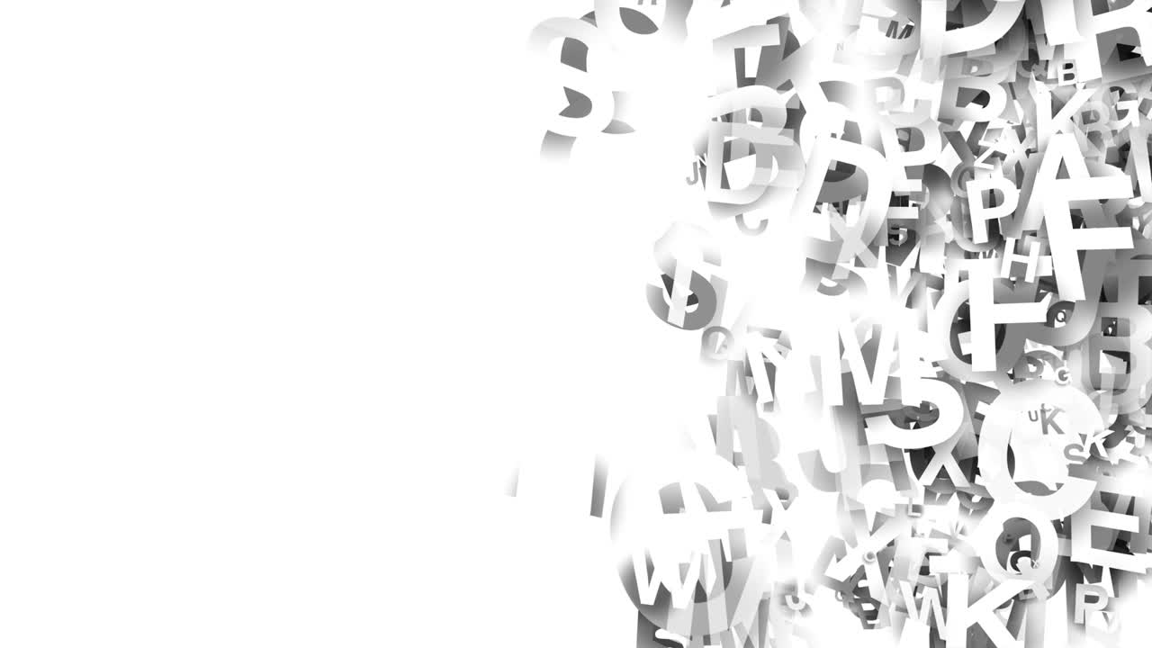 고립된 색 배경에서 느리게 무작위로 움직이는 글자의 컬렉션