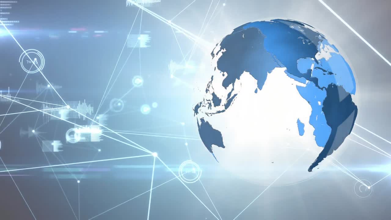 Spinning globe surrounded by technological decor