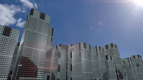 led skyscrapers scrolling graphics buildings city 4k