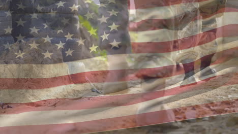 animation of flag of usa over diverse male soldiers