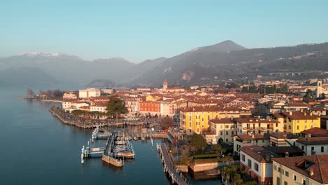 aerial view city iseo in italy