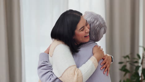 Happy,-hug-and-mother-and-daughter-in-a-house