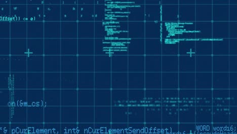 Animation-Der-Datenverarbeitung-über-Gitter-Auf-Blauem-Hintergrund