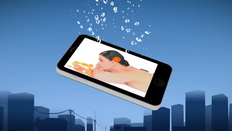 smartphone showing a woman relaxing