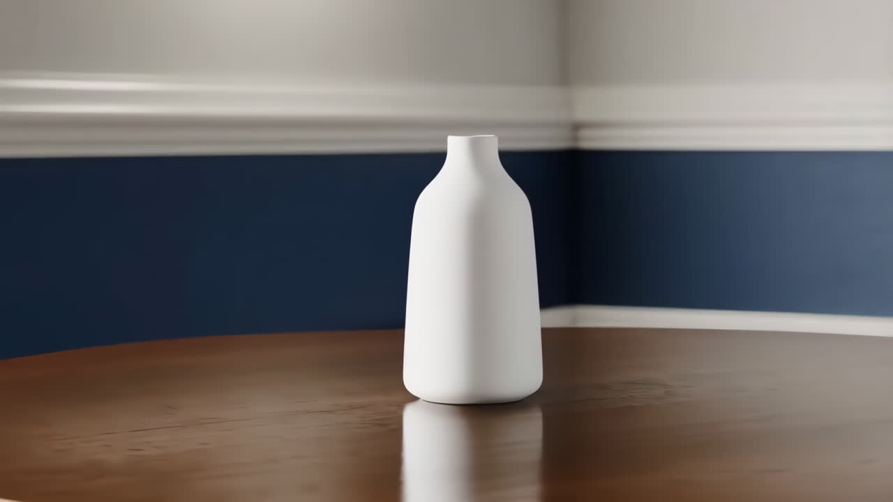 Minimalist White Vase on Wooden Table