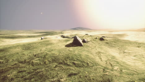 expansive alien landscape reveals glowing horizon under a twilight sky