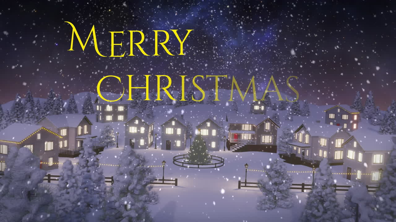 겨울 풍경 위 에 있는 크리스마스 축하 문자 의 애니메이션