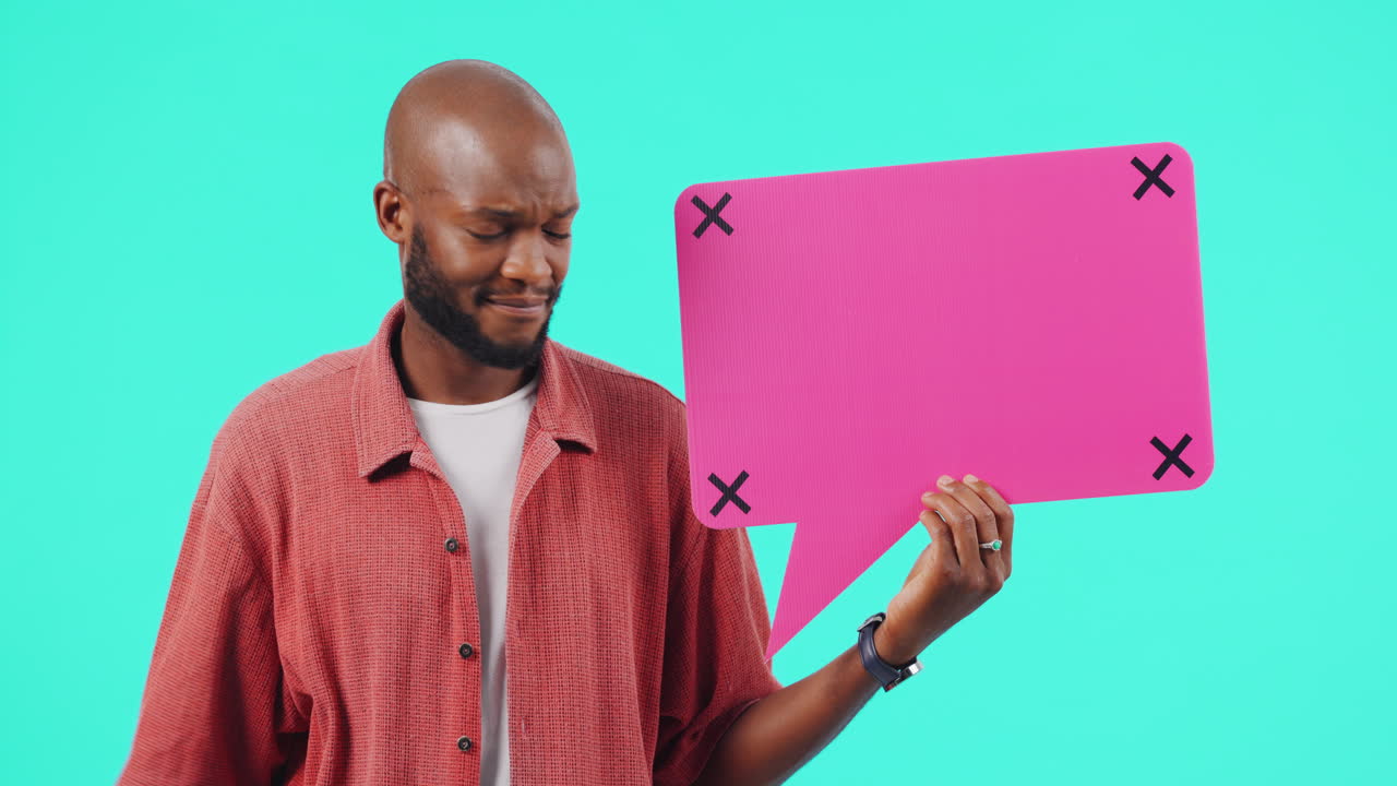 Pointing, speech bubble and opinion with  face