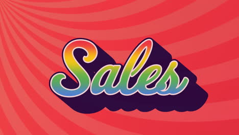animation of sales text banner against radial rays in seamless pattern on pink background