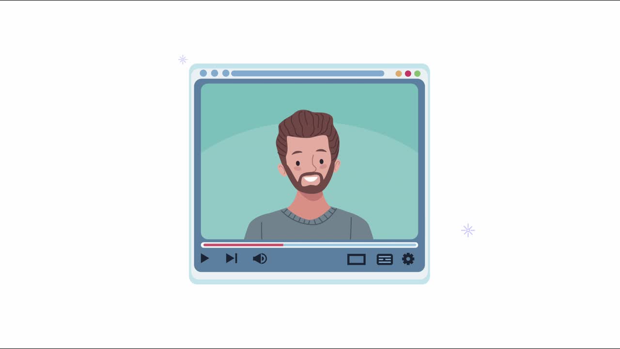 young man in media player template animation