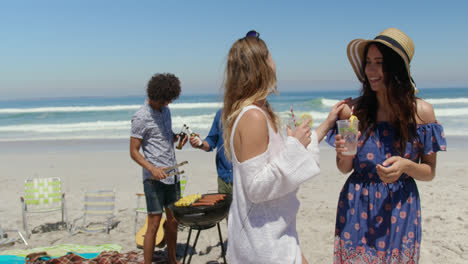 young women with drinks talking with each other 4k