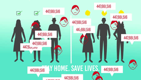 animation of covid 19 cells and shadows of people and changing numbers