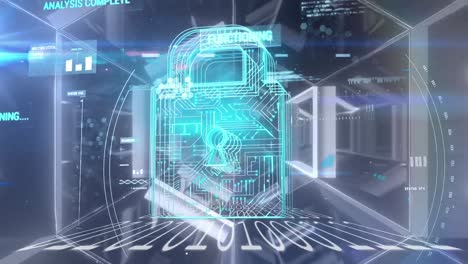 animation of data processing over blue background