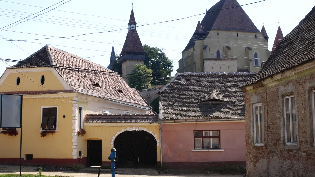 Tilt up shot of the saxon fortified church in Biertan, Romania