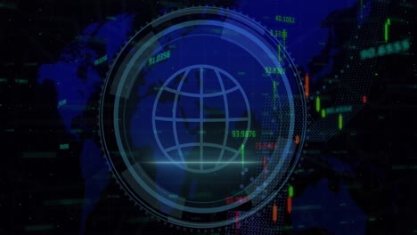 Animation-of-globe-and-data-processing-over-world-map