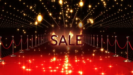 animación del texto de venta sobre luces brillantes y alfombra roja