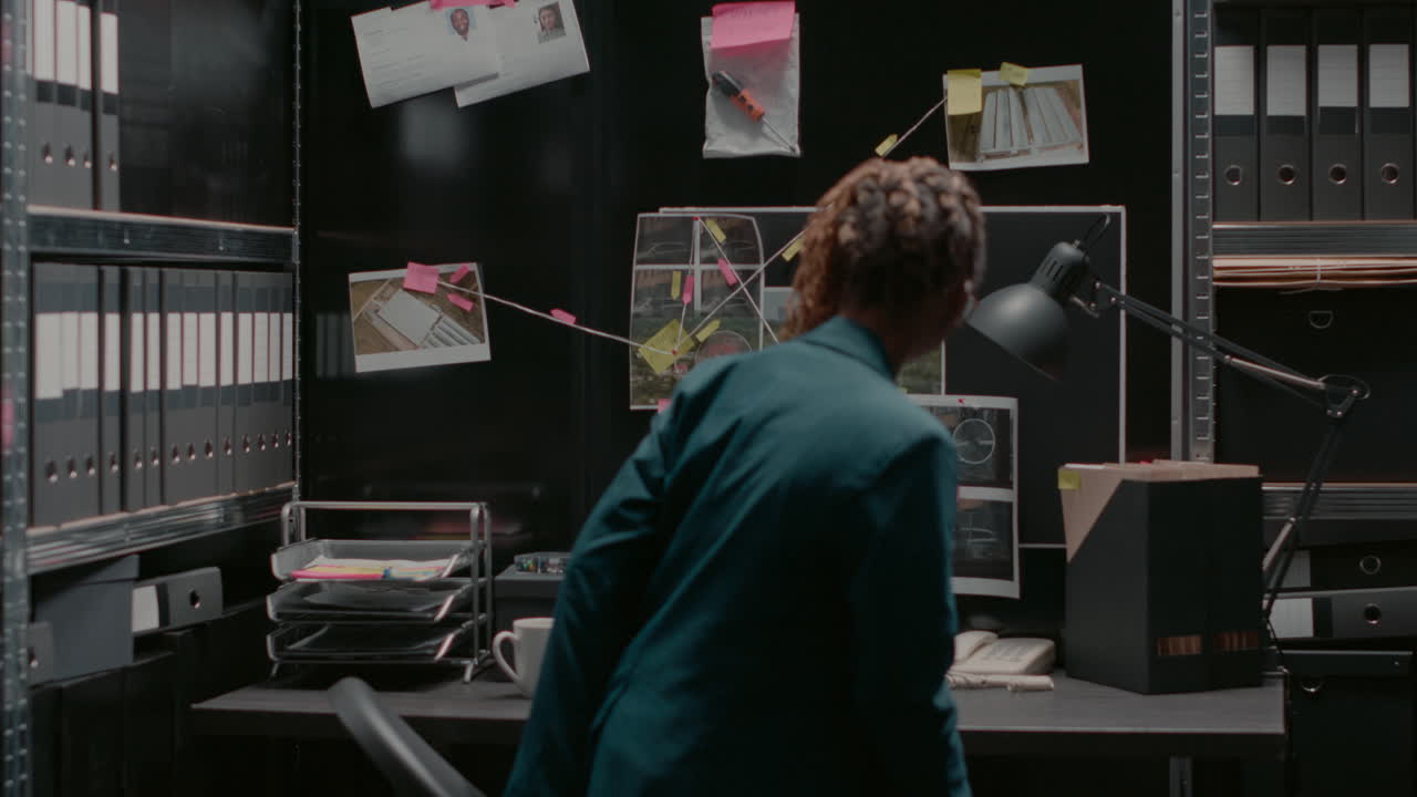 Detective esamina le prove in ufficio