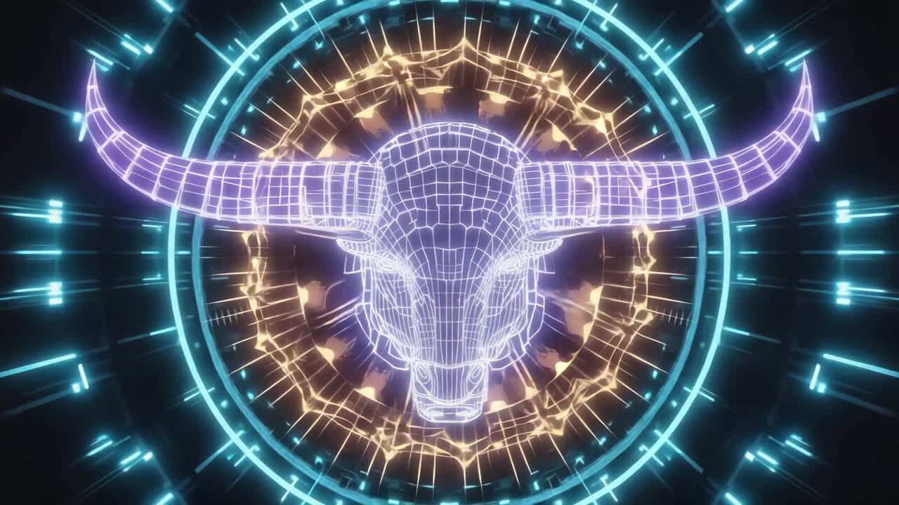 Neon Wireframe Bull
