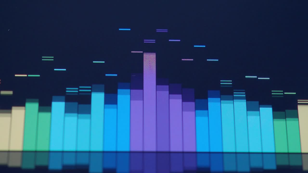 music equalizer bar. audio waveform equalizer on black background loop animation. music or sound wave footage. color sound visualizer abstract. gradient spectrum bar graph. glowing and pulsing.