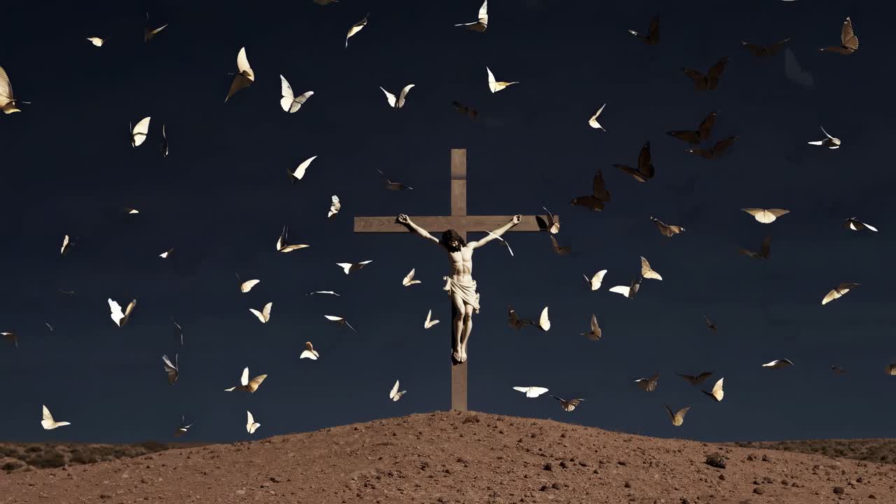 나비와 함께 십자가에 못 박힌 예수