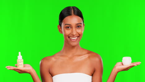 cara de crema, pantalla verde o mujer feliz
