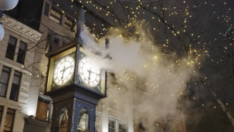 gastown steam clock, vancouver in canada. low angle