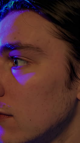close-up portrait with colorful lighting