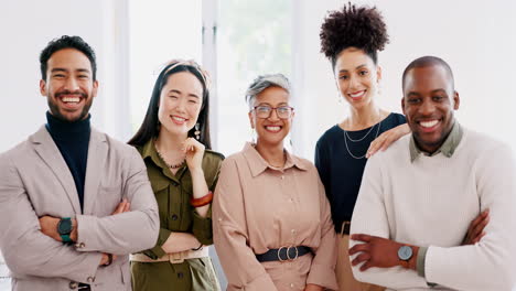 portrait, team building or happy business people
