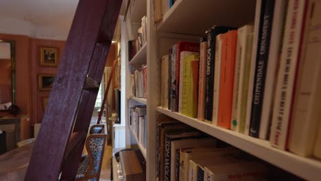 retreat between a bookshelf and a wooden ladder