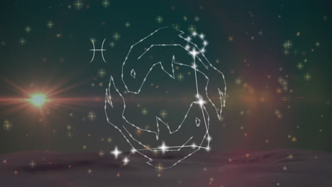 animación del signo de la estrella de los peces en nubes de humo en el fondo.