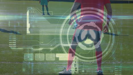animación del procesamiento de datos y escaneo de alcance sobre jugadores de fútbol
