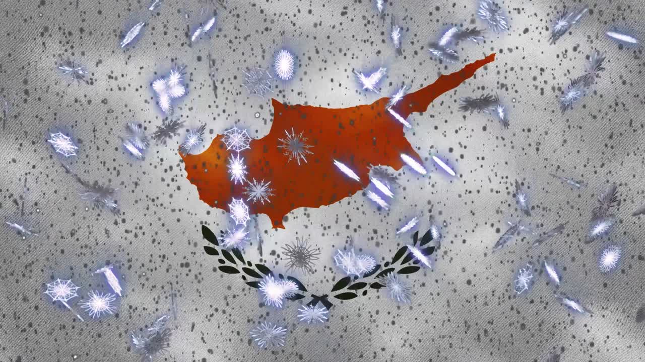 키프로스 발을 흔들고 눈이 내리는 주기적 배경 크리스마스와 새해, 루프