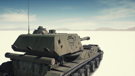 military tank in the white desert