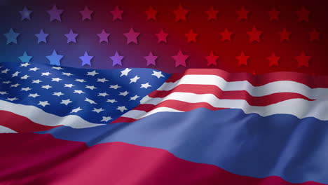 animation of flag of usa over stars on red and blue background