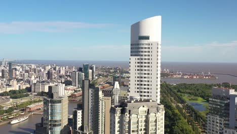 aerial panoramic view of the tallest skyscraper in puerto madero, buenos aires