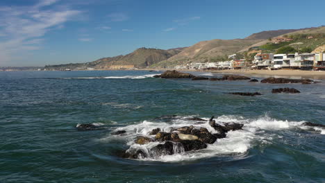 powerful waves crashing on lava rock slow motion close up malibu california coast