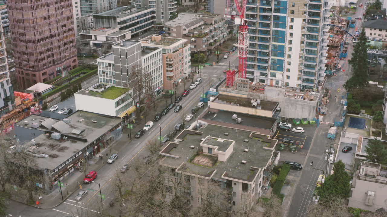 Vista aérea del denso paisaje urbano del centro de Vancouver.