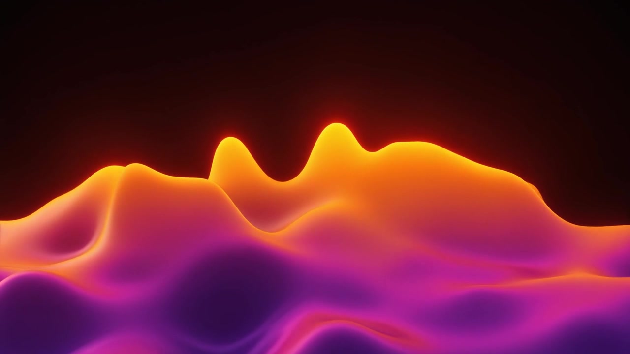 Abstract 3D Liquid Wave Motion with Glowing Orange and Purple Gradient