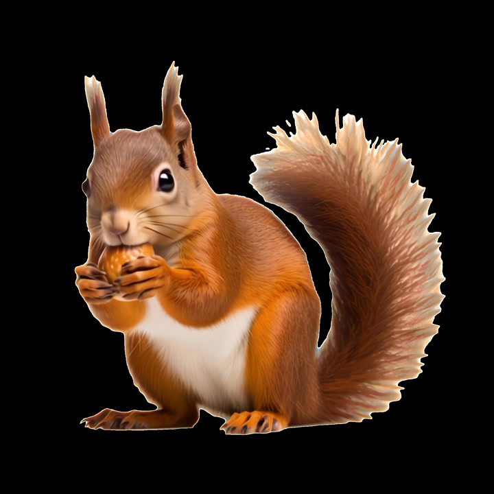 Red Squirrel Eating a Nut Isolated on Black Background