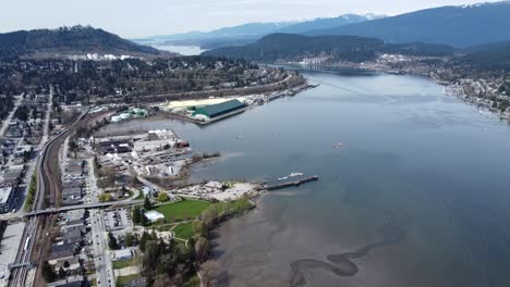 drone footage - lake by the mountains - aerial view