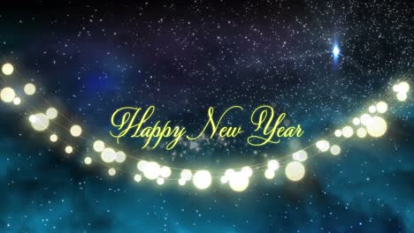 Animation-of-happy-new-year-text-with-glowing-strings-of-fairy-lights