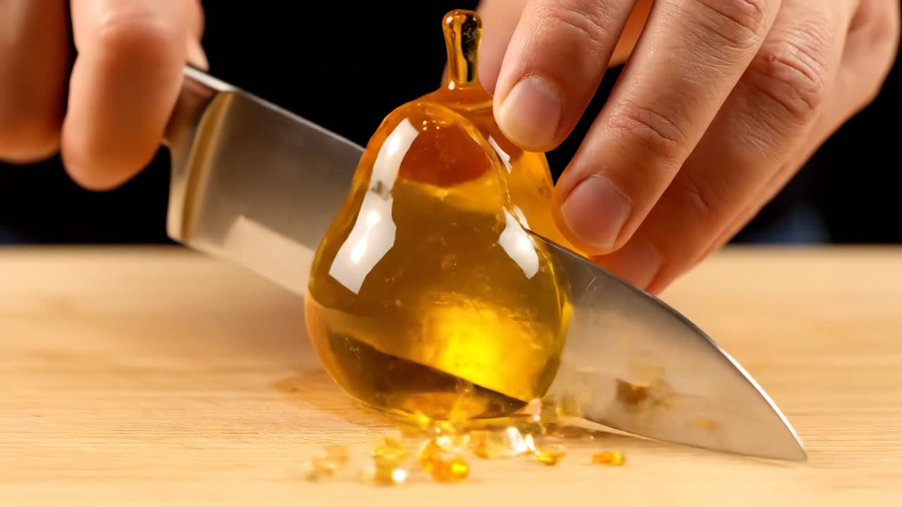 Cutting a gummy pear