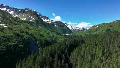 Breathtaking-Aerial-View-Of-Snow-And-Green-Forest-Mountains-Near-Missoula-County,-State-of-Montana