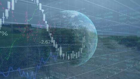 animación del procesamiento de datos financieros y del mercado de valores en todo el mundo contra las praderas