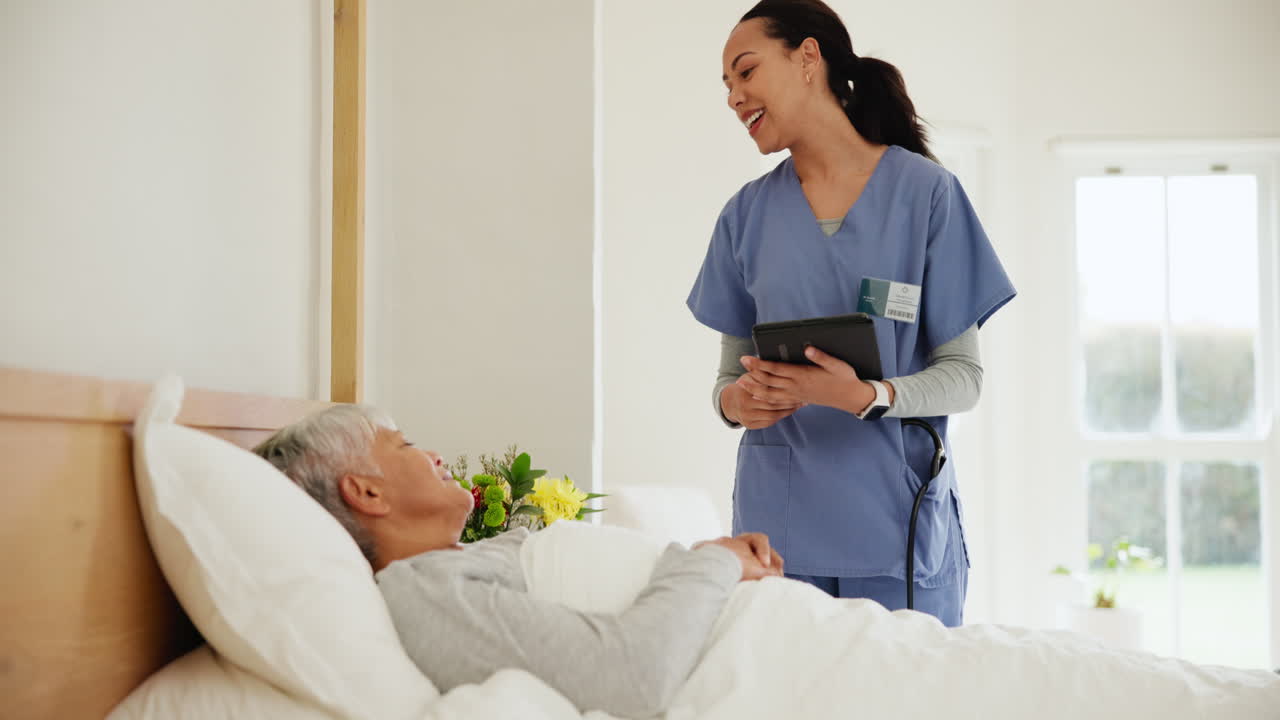 Doctor, elderly care and tablet for consultation