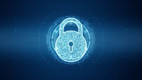gráfico de movimiento de la llave de seguridad azul con círculo de rotación con pantalla de cabeza hacia arriba ( hud ui ) interfaz tecnológica y elementos futuristas fondo abstracto