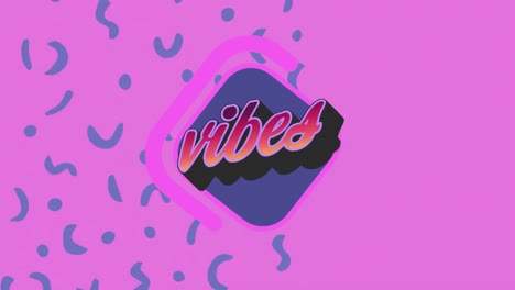 Digital-animation-of-vibes-text-on-purple-banner-against-abstract-blue-shapes-on-pink-background