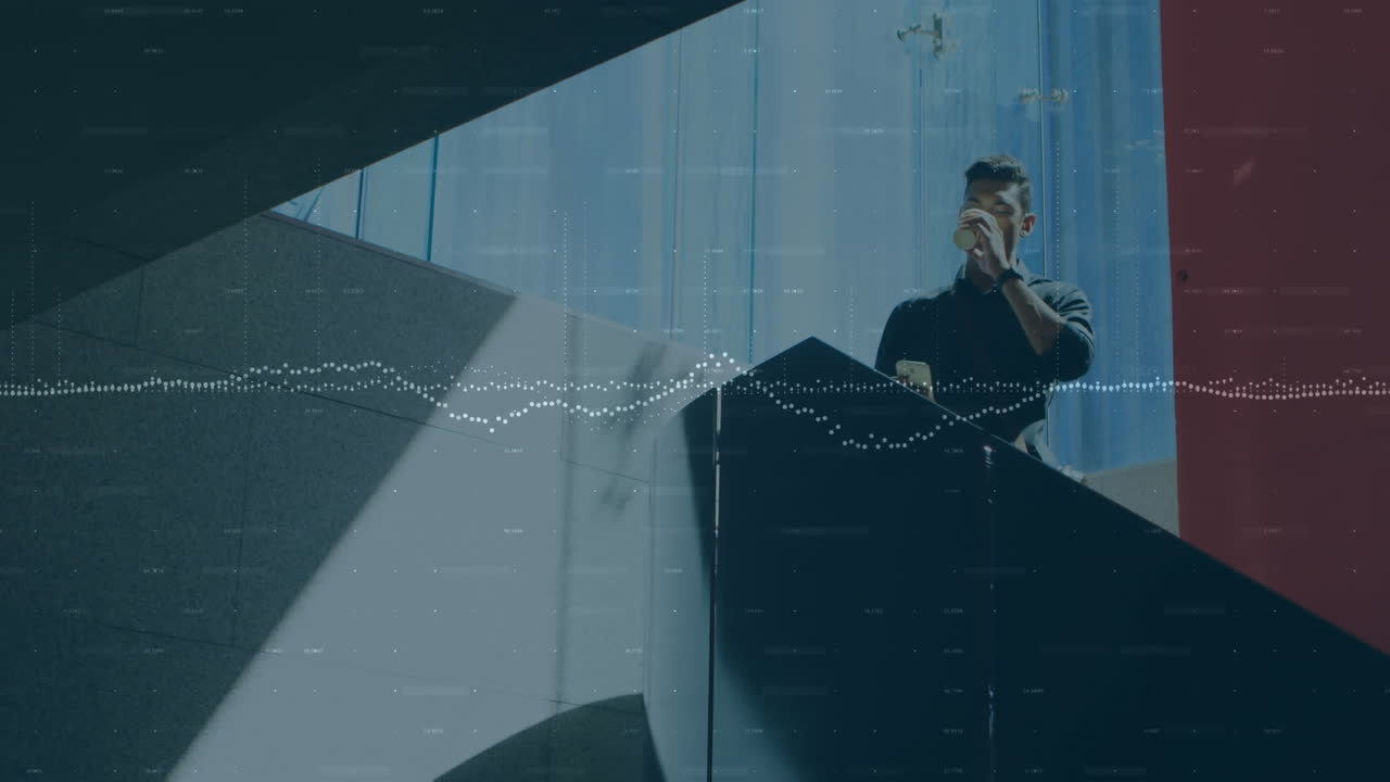 스마트 폰을 사용하는 사업가에 대한 통계 및 데이터 처리 애니메이션