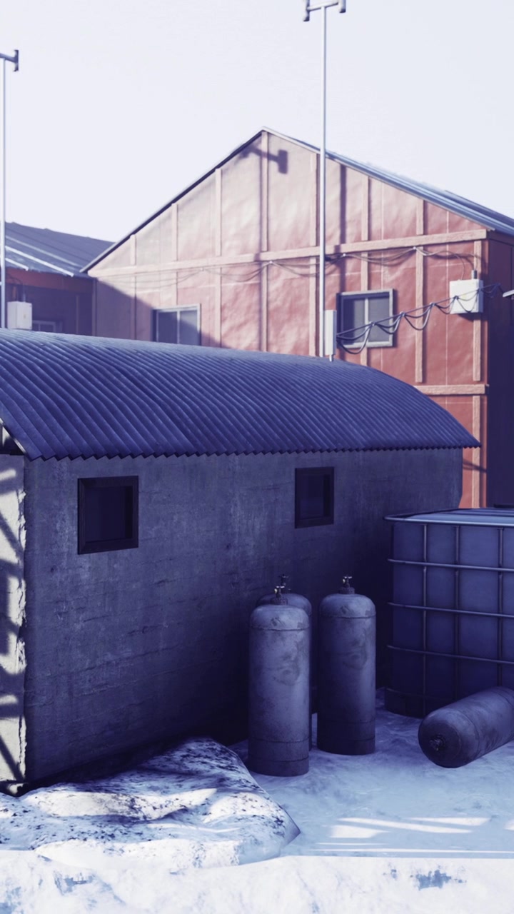 Building structure and equipment near storage area in winter time