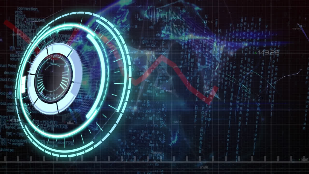 animación del procesamiento de datos y escaneo de alcance en todo el mundo
